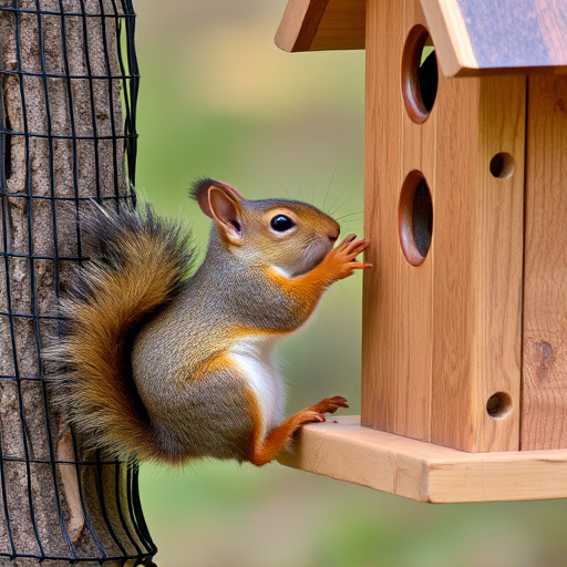 Squirrel attempting to access guarded feeder