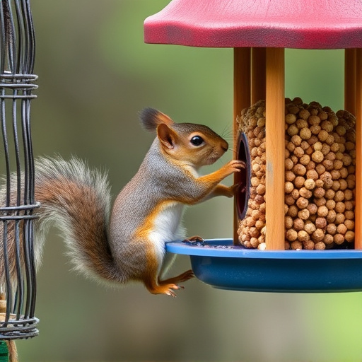 Squirrel attempting to access guarded feeder
