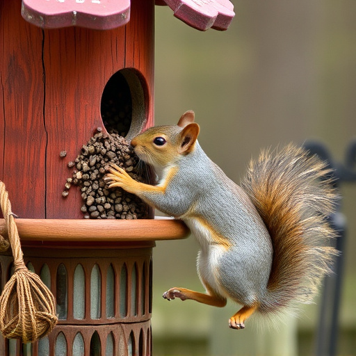 Squirrel attempting to access guarded feeder