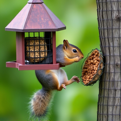 Squirrel attempting to access guarded feeder