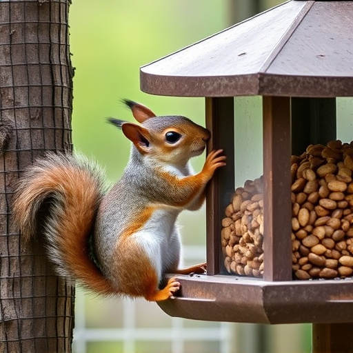 Squirrel attempting to access guarded feeder