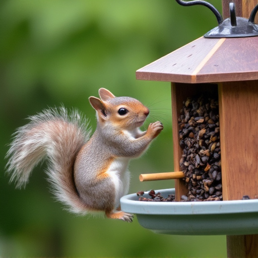 Squirrel attempting to access guarded feeder