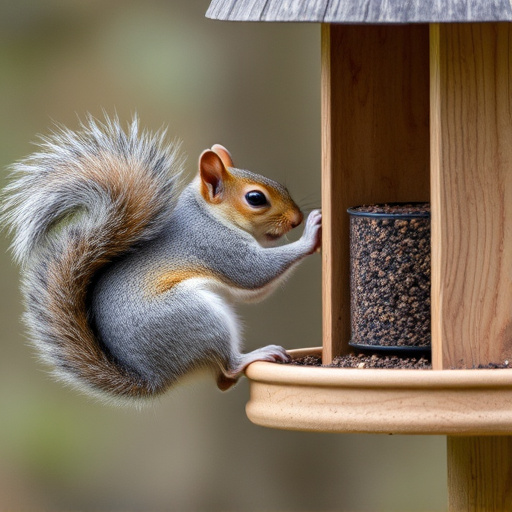 Squirrel attempting to access guarded feeder