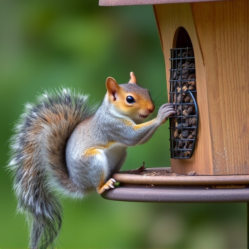 Squirrel attempting to access guarded feeder