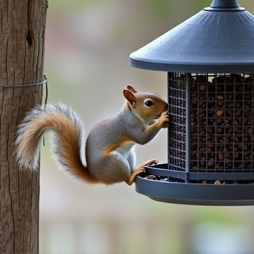 Squirrel attempting to access guarded feeder