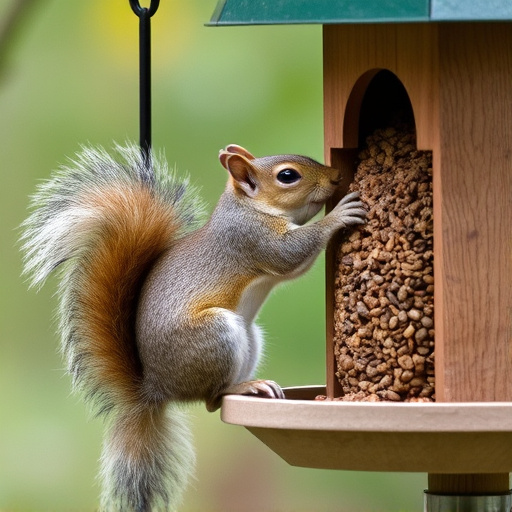 Squirrel attempting to access guarded feeder