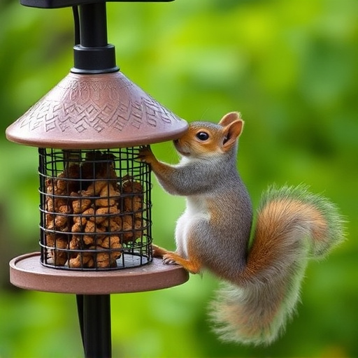 Squirrel attempting to access guarded feeder