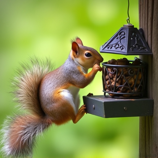Squirrel attempting to access guarded feeder
