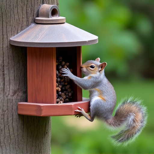 Squirrel attempting to access guarded feeder