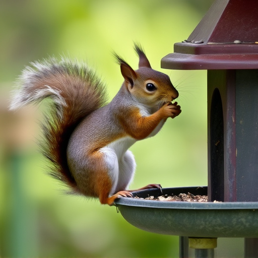 Squirrel attempting to access guarded feeder