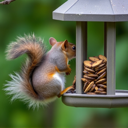 Squirrel attempting to access guarded feeder