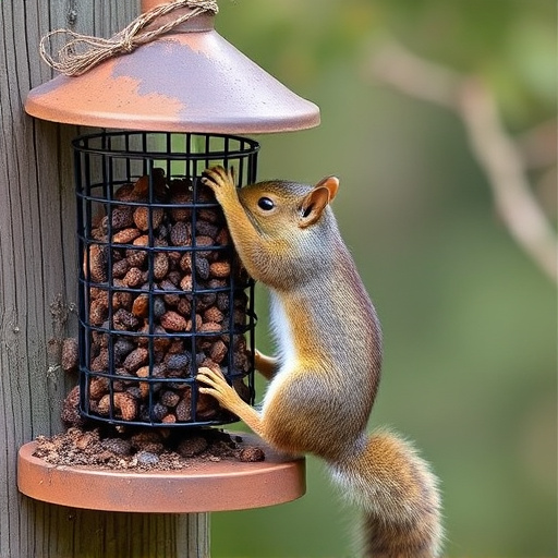 Squirrel attempting to access guarded feeder