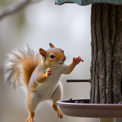Squirrel attempting to access guarded feeder