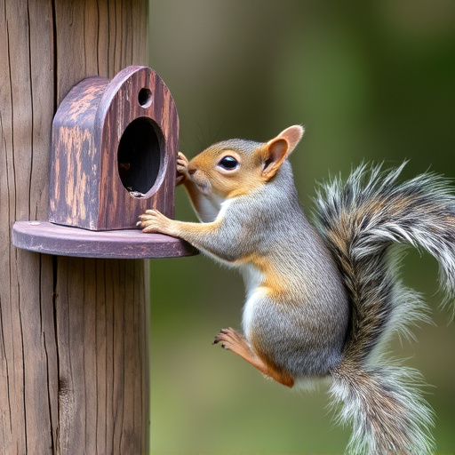 Squirrel attempting to access guarded feeder