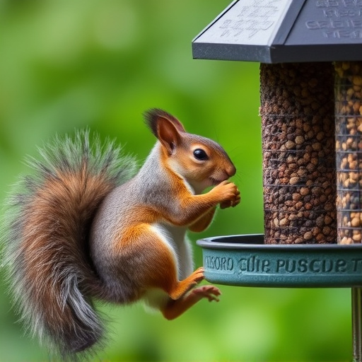 Squirrel attempting to access guarded feeder