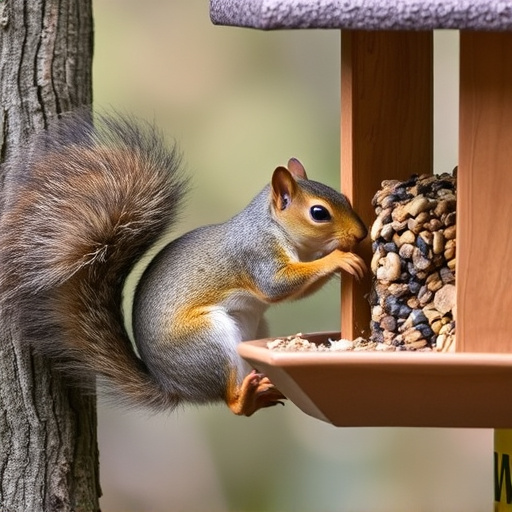 Squirrel attempting to access guarded feeder