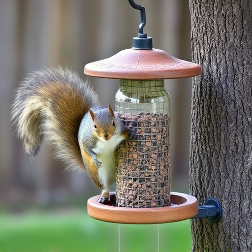 Squirrel-proof bird feeder in backyard