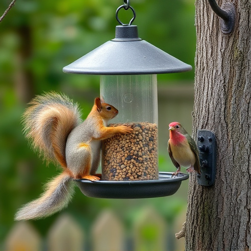 Squirrel-proof bird feeder in backyard