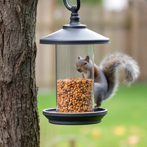 Squirrel-proof bird feeder in backyard
