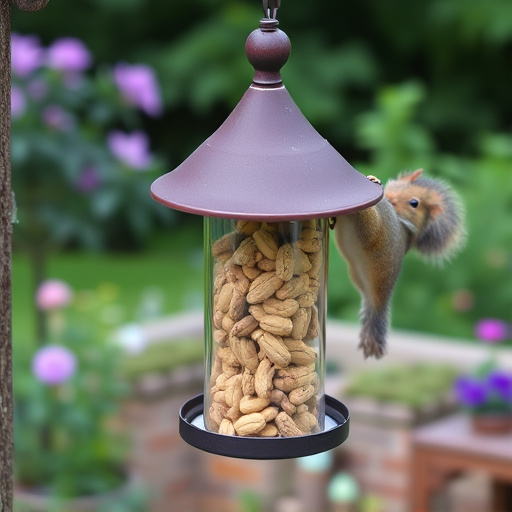 Squirrel-proof peanut feeder in garden