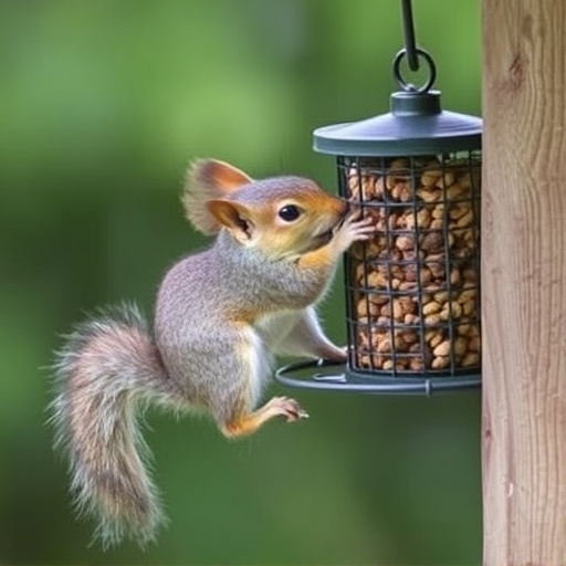 Squirrel trying to access secured feeder