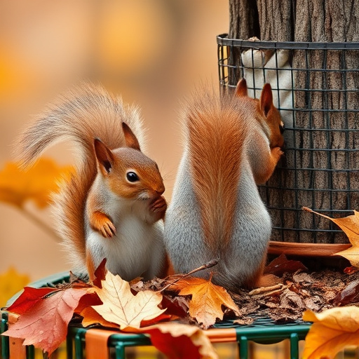 Squirrels near autumn bird food