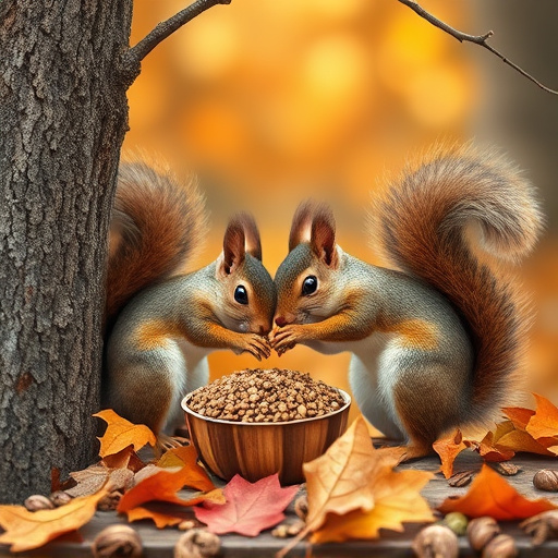 Squirrels near autumn bird food
