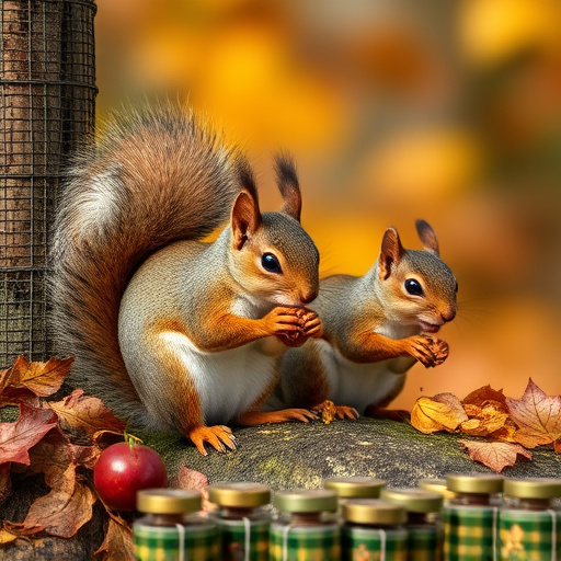 Squirrels near autumn bird food