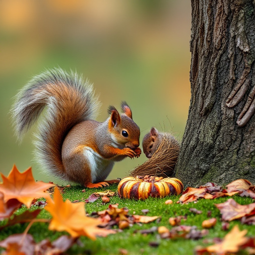 Squirrels near autumn bird food