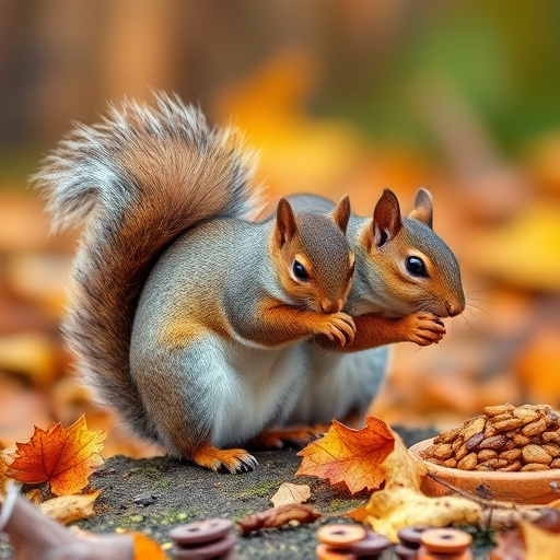 Squirrels near autumn bird food