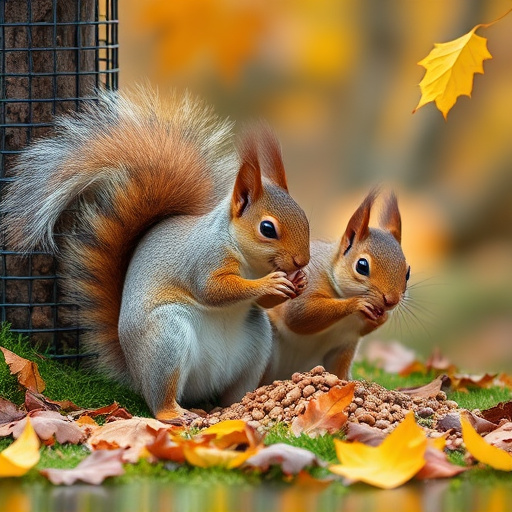 Squirrels near autumn bird food