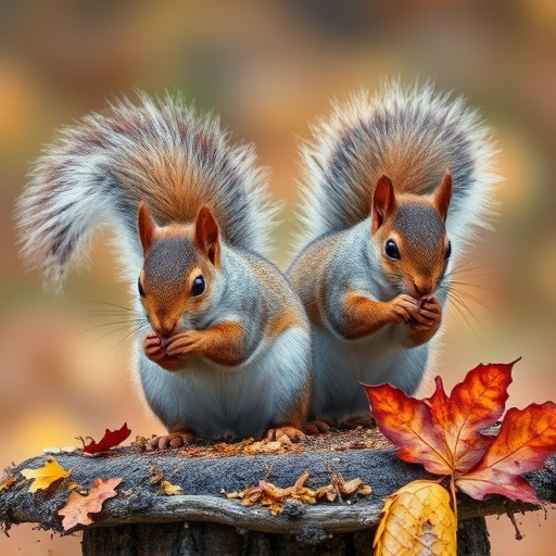Squirrels near autumn bird food