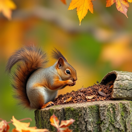Squirrels near autumn bird food