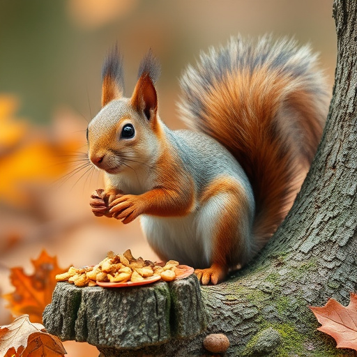 Squirrels near autumn bird food