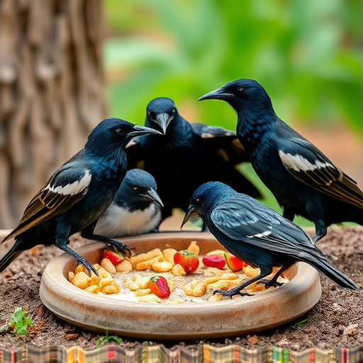 Starlings gathering near food dish