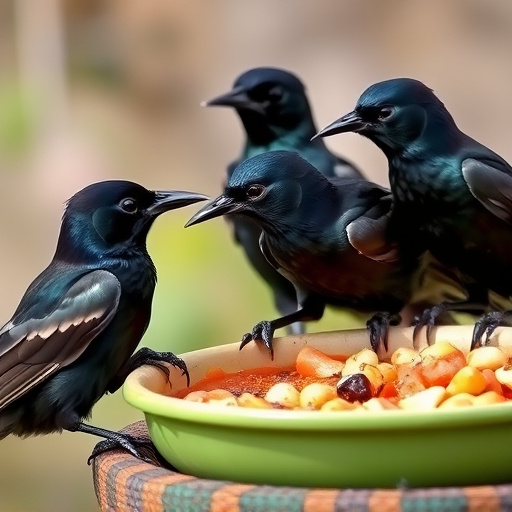 Starlings gathering near food dish