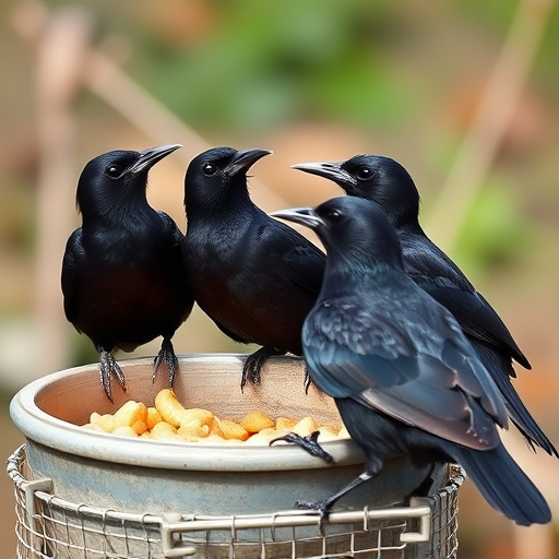 Starlings gathering near food dish