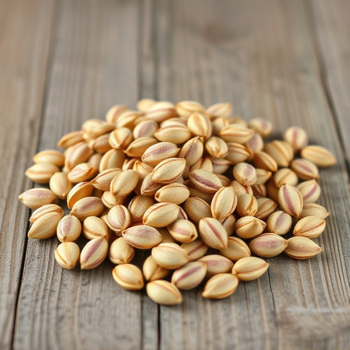 Striped sunflower seeds on wooden table