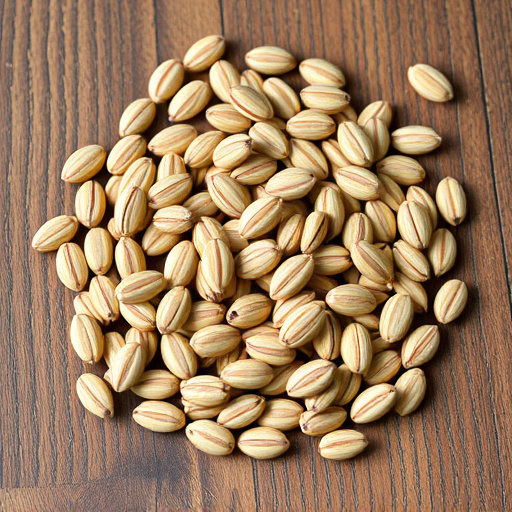 Striped sunflower seeds on wooden table