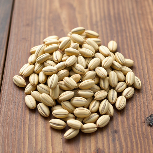 Striped sunflower seeds on wooden table