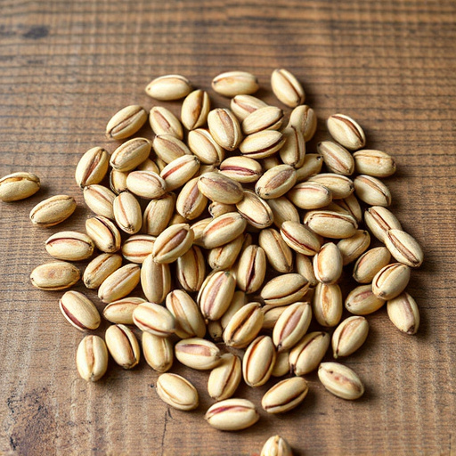 Striped sunflower seeds on wooden table
