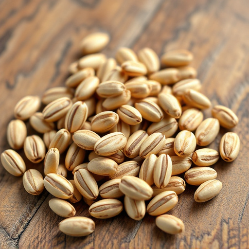 Striped sunflower seeds on wooden table