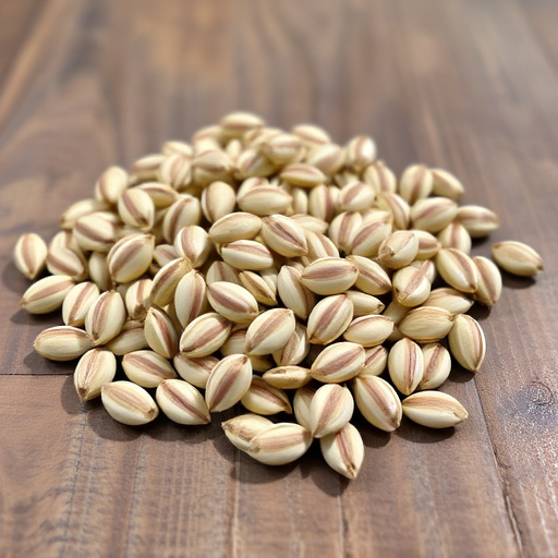 Striped sunflower seeds on wooden table