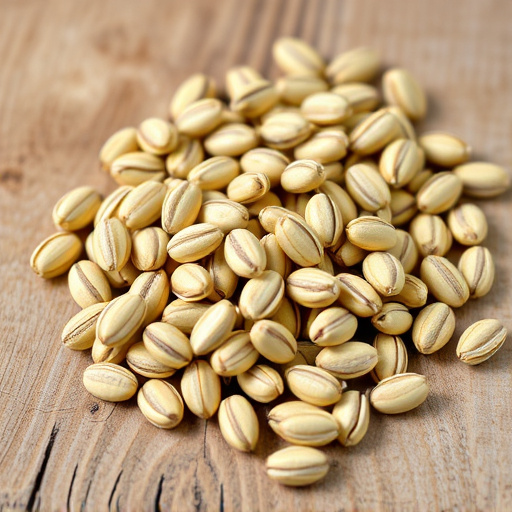 Striped sunflower seeds on wooden table