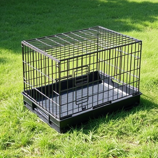 Sturdy caged tray on grassy ground