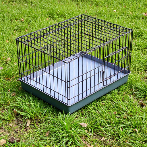 Sturdy caged tray on grassy ground