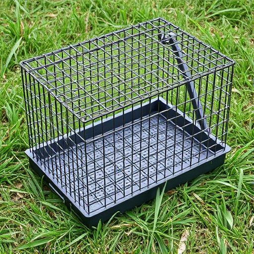 Sturdy caged tray on grassy ground