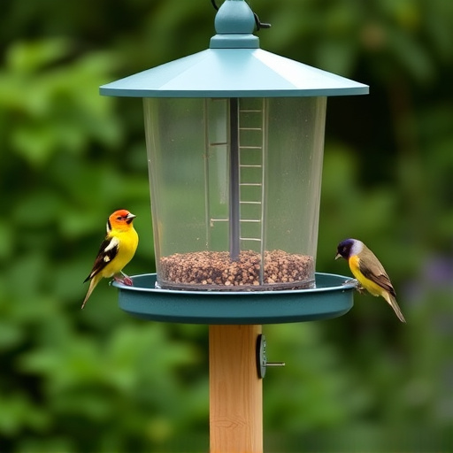 Sturdy UK-designed feeder on wooden pole