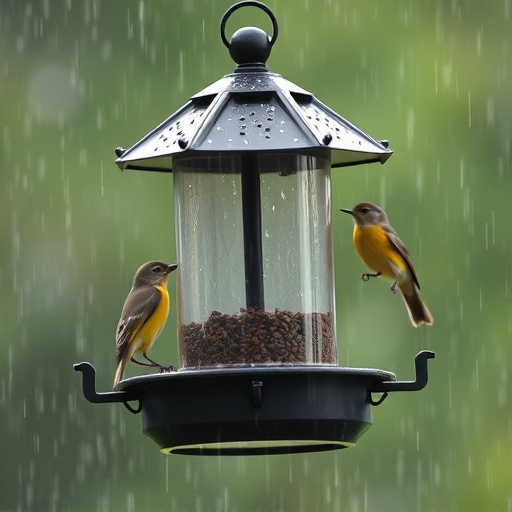 Sturdy weatherproof bird feeder in rain