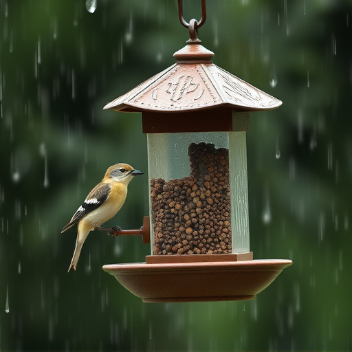 Sturdy weatherproof bird feeder in rain